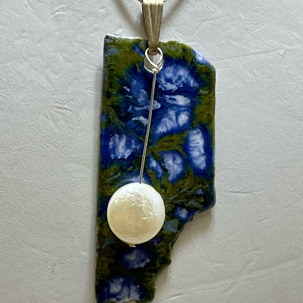 Blue and Green Pendant with Pearl Accent